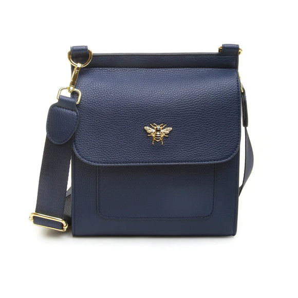 Alice Wheeler London Ladies Vegan Faux Leather Bloomsbury Cross Body Bag - Navy Blue