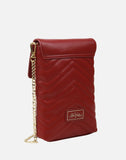 Alice Wheeler London Ladies Vegan Faux Leather Finsbury Quilted Phone Cross Body Bag - Pomegranate Red