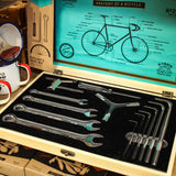 Gentleman's Hardware 16-Piece Bicycle Tool Kit Wooden Box with Stainless Steel Tools