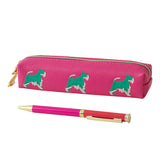 Joules Brights Pen & Pink Pencil Case (Pouch) Set With Dog Print