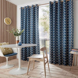 Orla Kiely Linear Stem Whale Blue Eyelet Lined Curtains