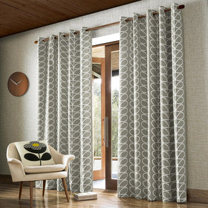 Orla Kiely Linear Stem Silver Eyelet Lined Curtains