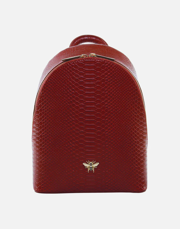 Alice Wheeler London Ladies Vegan Faux Leather Richmond Snake Print Backpack - Cherry