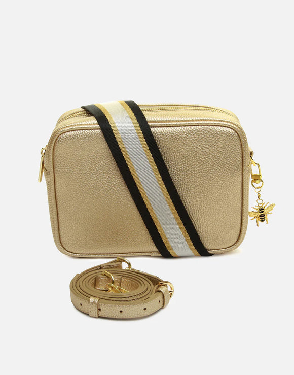 Alice Wheeler London Ladies Vegan Faux Leather Soho Camera Cross Body Bag - Gold (Design 1)