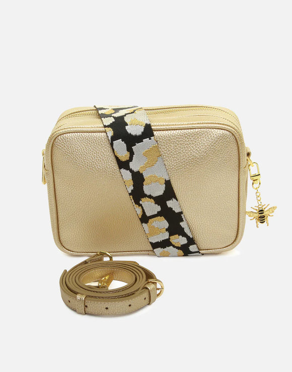 Alice Wheeler London Ladies Vegan Faux Leather Soho Camera Cross Body Bag - Gold (Design 2)