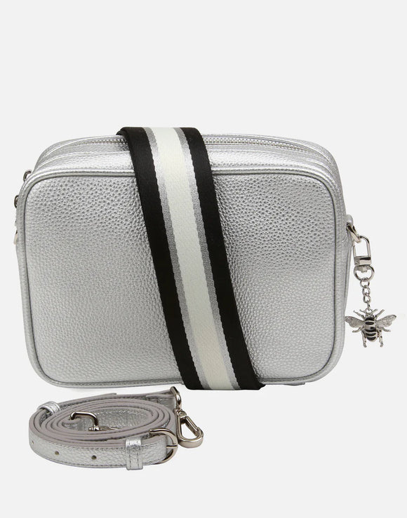 Alice Wheeler London Ladies Vegan Faux Leather Soho Camera Cross Body Bag - Silver