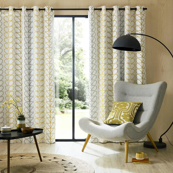 Orla Kiely Trio Stem Ochre Eyelet Lined Curtains